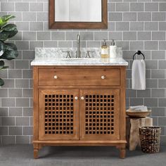 Aurelia Brown 36 in. W x 22.05 in. D x 35.75 in. H Coastal Style Bathroom Vanity with Marble Vanity Top and Single Basin - Super Arbor Modern Sink Vanity, Coastal Style Bathroom, Organic Modern Bathroom, Modern Sink, Garage Conversion, Marble Vanity, Single Sink Vanity, Marble Vanity Tops, Single Basin