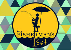 the fisherman's post logo with an image of a man standing under an umbrella