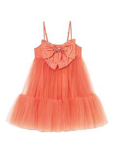 lava orange satin finish tulle inserts bow detailing crystal embellishment sequin detailing adjustable spaghetti straps concealed rear zip fastening full skirt ruffle hem cotton lining Pink Tulle Dress, Orange Satin, Centre Stage, Pink Tulle, Play Dress, Girls Party, Tulle Dress, Pink Bow, Empire Waist