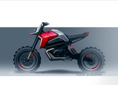 a red and black dirt bike on a gray background