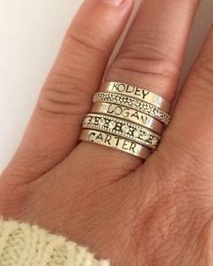 Custom name ring Sterling silver stacking ring by smmade on Etsy Stamped Ring, Hand Stamped Ring, Ring Man, Stamped Rings, Sterling Silver Stacking Rings, Mother Rings, Name Rings, Silver Stacking Rings, Personalized Rings