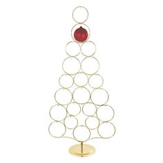 a christmas tree made out of circles and a red ball on it's top