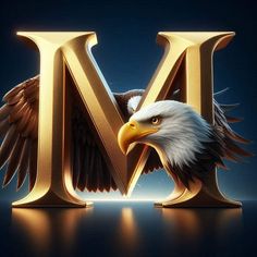 the letter m with an eagle's head on it