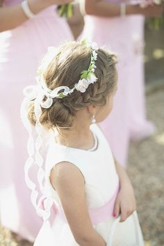 Flower Crown Hairstyle, Flower Girl Crown, Multicultural Wedding, Bridesmaid Hair Down