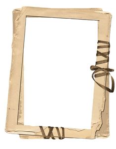 an old photo frame with a brown ribbon around the edge and a white paper background