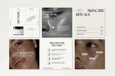 an assortment of brochures and flyers for skin care products, including creams