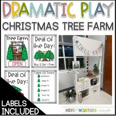 a christmas tree farm display with labels included