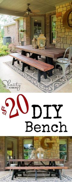 two pictures with the words 20 diy bench and an image of a picnic table