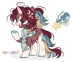 a cartoon pony with long hair and stars on it's face, standing in front of