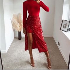 Asymmetric Hem. Side Hidden In Seam Zip Closure Trendy Christmas Outfits, Velvet Drapes, Skirts Midi High Waisted, Zara Skirts, Velvet Skirt, Red Sequin, Skirt Fits, Women Skirts Midi, Asymmetric Hem