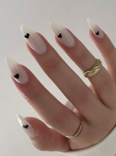 Black And White Nail Designs, Black White Nails, Milky Nails, Casual Nails, Classy Acrylic Nails, Nail Art Inspo, White Nail Designs, Soft Nails, Girls Nails