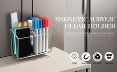 magnetic acrylic clear holder for pens, markers and pencils on a counter