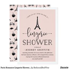 the paris bridal shower is shown in pink and black with an eiffel tower