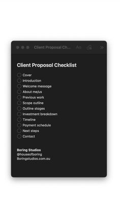 the client's checklist is shown in black