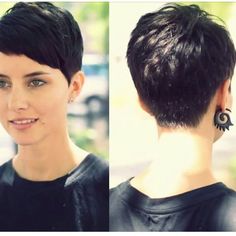 Brunette Pixie, Short Black Hair, Popular Short Hairstyles, Short Hair Pixie Cuts, Penteado Cabelo Curto, Short Pixie Haircuts, Cute Hairstyles For Short Hair, Haircut For Thick Hair