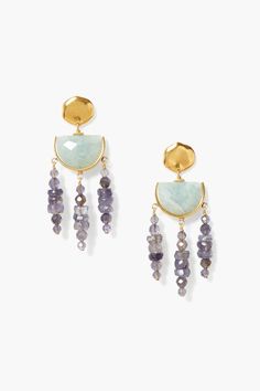 Chan Luu Luna Chandelier Earrings - Iolite Mix Stone Wrapping, Chandelier Style, Aquamarine Stone, Chan Luu, Stunning Earrings, Half Moon, Chandelier Earrings, Gold Plated Sterling Silver, Elegant Style