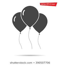 three black balloons floating in the air with a red ribbon around them on a white background