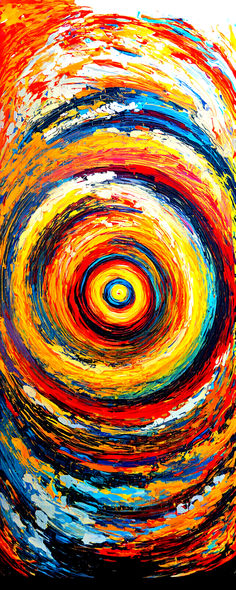 an abstract painting with multicolored swirls and black background, created using acrylic paint