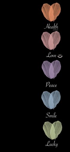 four hearts with the words health love peace smile lucky