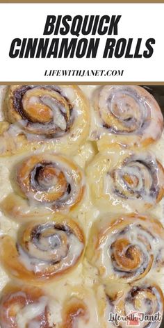 a pan filled with cinnamon rolls covered in icing