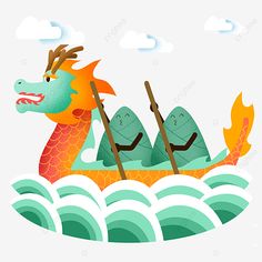 an image of a dragon boat in the water with two paddles on its back