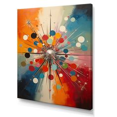 an abstract painting with circles and stars on it