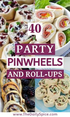 party pinwheels and rolls with text overlay