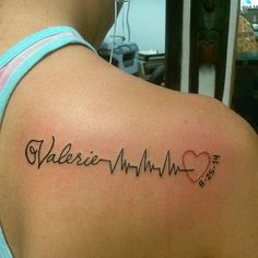 From the time you hear that first beautiful beat on the sonogram, your baby's heartbeat will be something you want to remember forever. Image Source: Instagram user thetoddamour Tatuaje Ekg, Name Tattoos Designs, Tattoos Representing Children, Mama Tattoos, Heartbeat Tattoo Design, Kid Name Tattoo, Baby Name Tattoos, Heartbeat Tattoo, Tattoos With Kids Names