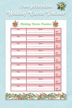 free printable holiday cards tracker Free Printable Holiday Cards, Christmas Planner Printables, Christmas Card List, Book Printables, Printable Holiday Card, Free Thank You Cards, Aadhar Card, Budget Holidays, Holiday Menus