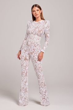 Bella White Jumpsuit Nadine Merabi, Lace Belt, Bridal Jumpsuit, The Modern Bride, Lace Jumpsuit, David Koma, Alexandre Vauthier, Outfit Jeans, White Belt