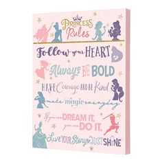 a pink canvas with princess rules on it