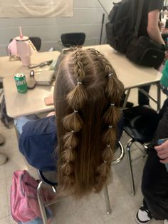 Cute Vb Hairstyles, Bubble Braid Hair Ideas, Powderpuff Hair Ideas, Cute Hairstyles For Cheer Practice, Bubble Braid Hair Down, Dutch Braid Into Bubble Braid, Bubble Braid French Braids, Bible Braids, Cute Hairstyles With Bubble Braids