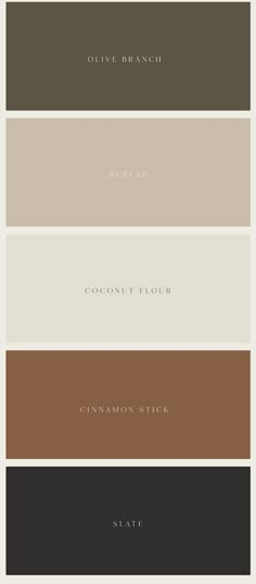 four different shades of brown, beige and black with the names of each color scheme