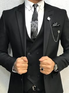 John Gray Slim Fit Suit-baagr.myshopify.com-1-BOJONI Groomsmen Outfit, Grey Slim Fit Suit, Tie Chain, Tuxedo Wedding Suit, Suit Prom, Gentlemen Style, John Gray