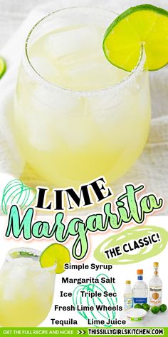 a margarita cocktail with lime garnish on the rim and an advertise