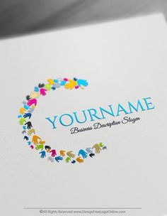 colorful people holding hands logo design on white paper with blue and yellow lettering that reads your name