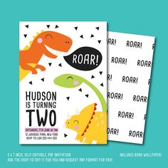 two children's birthday cards with dinosaurs on them, one for roar and the other for roar