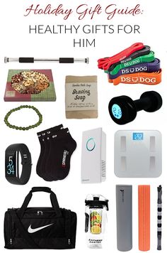 the ultimate holiday gift guide healthy gifts for him and her - includes yoga mats, sports bras, water bottles, running shoes, gym bands