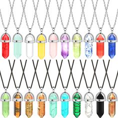 PRICES MAY VARY. Package and size: come with 20 pieces of shape hexagonal crystal gemstone pendants in a velvet bag, 20 pieces of alloy chains and 20 pieces of leather cords; The pendant is approx. 5 x 1.2 cm/ 2 x 0.5 inches, the alloy chains are about 51 cm/ 20 inches and the leather cords are 45 x 0.2 cm/ 18 x 0.08 inches; it can be easily matched with other jewelry, you can use your imagination to DIY a craft that you like Meaningful crystals: these healing crystals are lucky jewelry that is Stylish Jewelry Accessories, Lucky Jewelry, Types Of Crystals, Crystal Necklaces, Chain Necklaces, Gemstone Necklace Pendant, Chakra Crystals, Chakra Stones, Looks Chic