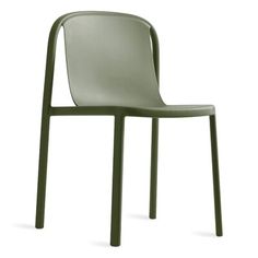 a green chair with a white back and seat on the bottom, in front of a white background