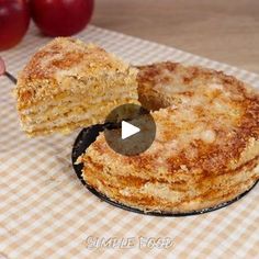 an apple pie is cut in half and ready to be eaten