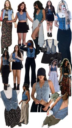 Denim Vest Outfit Ideas, Vest Outfit Ideas, Denim Vest Outfit, Cool Outfit Ideas, 90s Inspired Outfits, Vest Outfit, Cool Outfit, Earthy Outfits, Looks Black