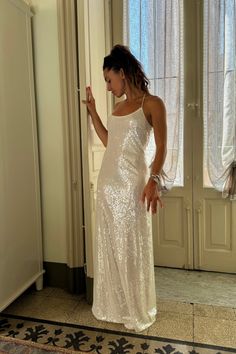 Gardenia White Sequin Maxi Dress – 12th Tribe Concert Dresses, 12th Tribe, Bridal Tops, Long Evening Dress, Top Wedding Dresses, Fitted Wedding Dress, Sequin Maxi Dress, Sequin Maxi, Sweet 16 Dresses