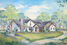 this is an artist's rendering of the front elevation of these european home plans