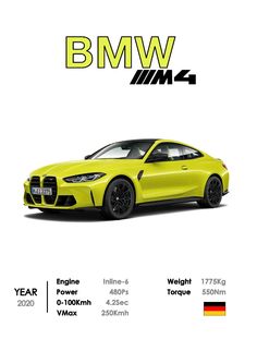 the bmw m4 is shown in this advertisement