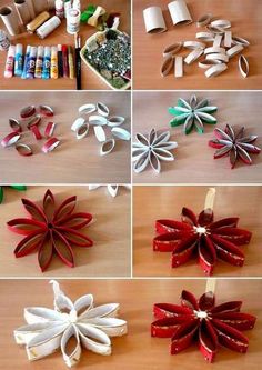 paper flowers are arranged on the table to make them look like they have been made out of