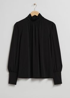 Mock Neck Blouse - Black - Blouses - & Other Stories US Open Collar Shirt, Black Mock Neck, Blouse Measurement, Mock Neck Blouse, High Neck Blouse, Black Blouse Long Sleeve, Women's Blouses, Tie Neck Blouse, Denim And Lace