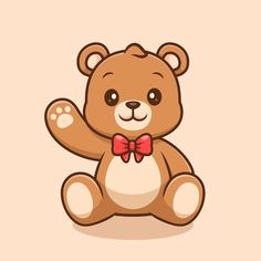 a brown teddy bear with a red bow tie sitting on top of it's legs