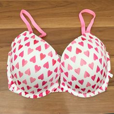 Victoria’s Secret Valentines White Red Pink Hearts Push Up Underwire Bra 32ddd. New With Slight Defect (Faint Stain) In Front Below The Strap. See Photos For Details. You Will Get Exactly As Pictured! Feel Free To Ask Questions. All Sales Are Final! No Returns. Thanks For Looking. Secret Valentine, Printed Bras, Padded Bralette, Unlined Bra, Comfortable Bras, Pink Hearts, Victoria Secret Bras, Padded Bras, Underwire Bra