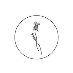 a black and white drawing of a flower in a circle